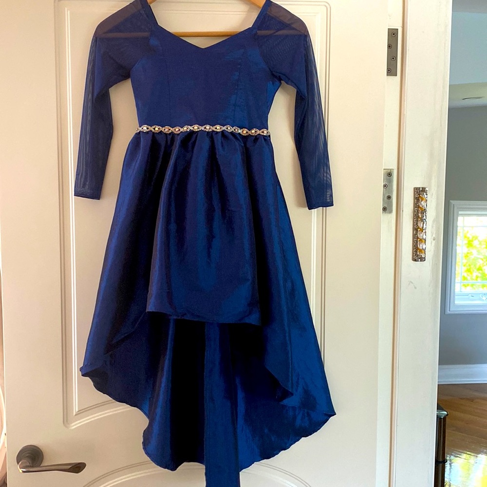Kids blue high low evening gown